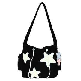 Cute Crossbody Bag, Aesthetic Y2K Star Messenger Bag, Star Shoulder Bag Kawaii Tote Bag for Women Men Teen Girls Black