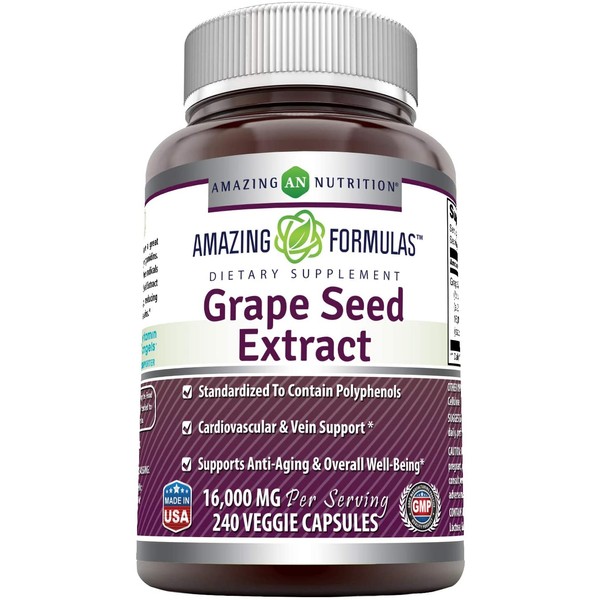 Amazing Formulas Grapeseed Extract 16000 mg Per Serving 240 Veggie Capsules (Non GMO,Gluten Free) - 20:1 Extract Equivalent to Approximately 16,000 mg of Dry Grape Seed Powder