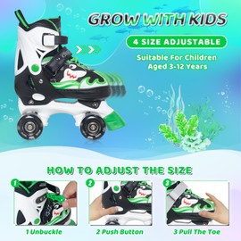 Nattork Roller Skates for Kids, Adjustable Light up Rollerskates for Girls Boys, Green Blue Purple Pink Skates for Toddler,Beginner Kids Roller Skates Indoor Outdoor