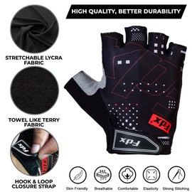 FDX Half Finger Cycling Gloves - Breathable, Gel Padded Protection, Anti-Slip - Fingerless Shock-absorbing Mitts for Mountain Bike, Road Bicycle, MTB, Riding, Men and Women (All Day-Black-L)