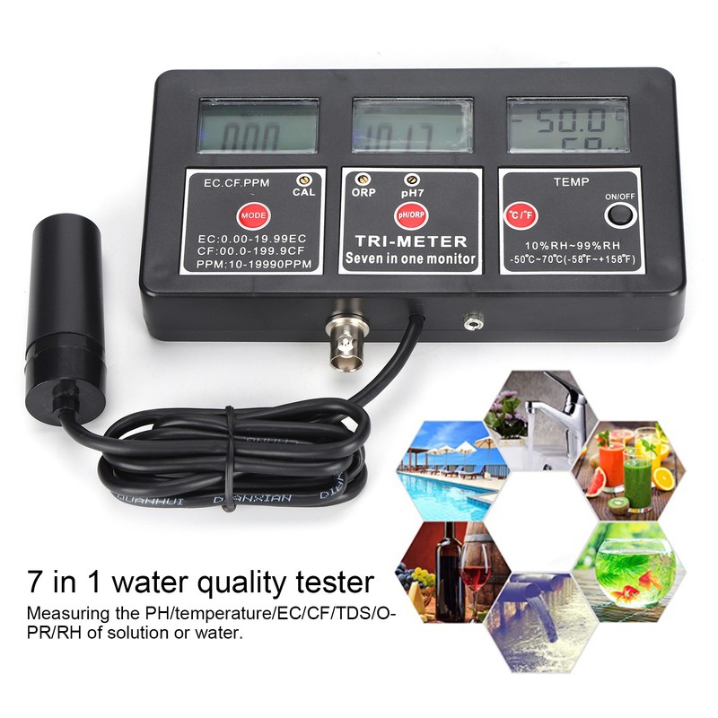 PH‑218 7 in 1 Water Quality Tester PH/TEMP/EC/CF/TDS/OPR/RH Water Meter