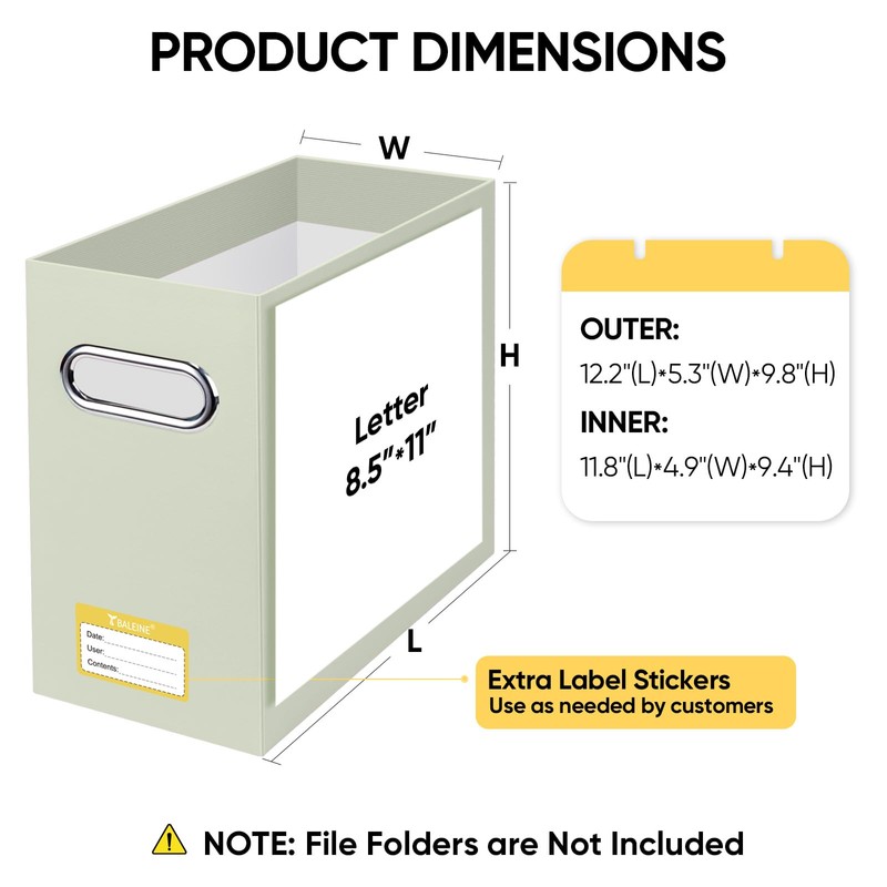 BALEINE File Organizer Box, Cardboard File Folder Organizer with Handle