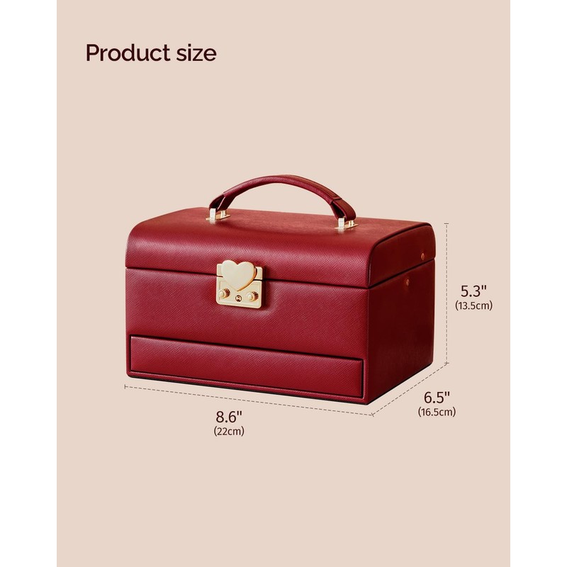 CASEGRACE Jewelry Box,3 Layers Leather Jewelry Storage Box with Lock,