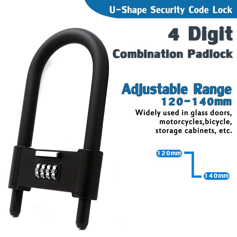 4 Digit Combination Padlock, Heavy Duty Anti Theft U-Shape Security