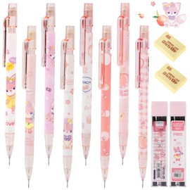 WACH AUF 8 Pieces Mechanical Pencil Set Propelling Cute Pencils with Erasers 2 boxes 2B Lead Refills, 2 Rubbers Pastel Automatic Pencil for Students Writing Skeching Drawing
