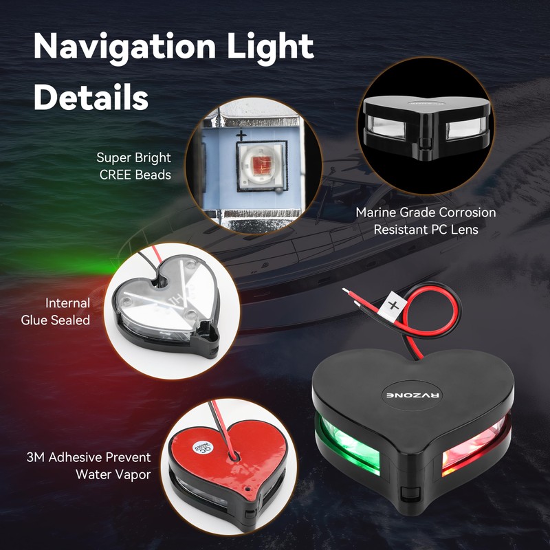 RVZONE 12-24V LED Boat Navigation Lights IP67 Waterproof Red and