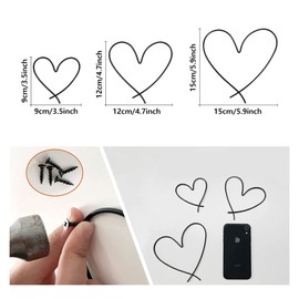 GIONAR Black Metal Wall Art Set, 3 Pack Metal Wall Art, Heart-shaped Black Wall Decor for Bedroom and Living Room-Includes 6 Nails, Sizes 15x15cm, 12x12cm, 9x9cm