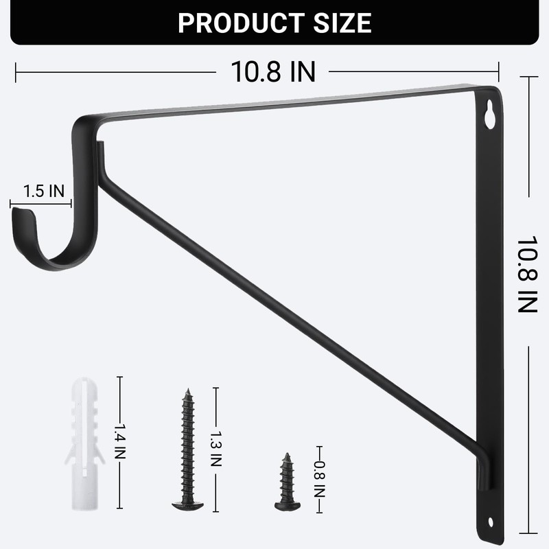 8 Pack Heavy Duty Closet Rod Brackets with Rod Holder