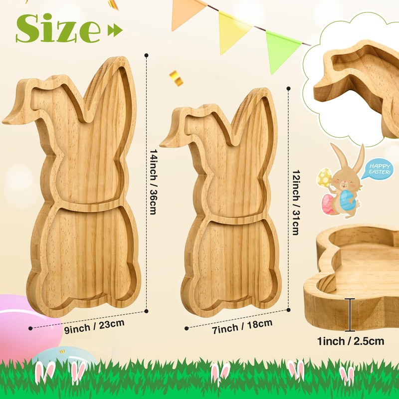 Maxcheck 2 Pcs Easter Farmhouse Bunny Serving Platter Large Rustic