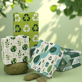 Pineraap Eco-Conscious Wrapping Paper 12 Sheets Tree,Leaf & Green Motif Designs Environment Protection Themed Gift Wrap for Nature Lovers,20"×28"