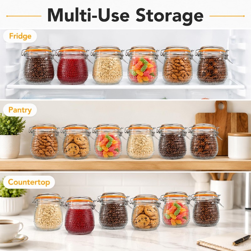 WACOI 16 Oz Glass Storage Jars with Airtight Lids 6