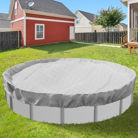 Goleray Round Pool Cover fits 8FT Above Ground Pools, 12FT Winter Pool Covers with Clips Safety Cover with Drawstring Weather Protective for Outdoor Furniture Garage, Light Gray