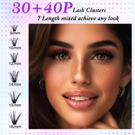 Pack of 280 Eyelash Extensions, LZM DIY Eyelash Extensions, 30 + 40D Mix 9-16 mm, D Curl, Individual Cluster Eyelash Extensions, Volume Girl Got Lashes