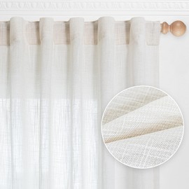 MYSKY HOME French Door Curtains for Closet Doorways, Window White Cotton Sheer Drapes Light Filtering Cute Curtain Panels Elegant Look for Classroom/Guestroom, 50" x 72", Natural, 2 PCs