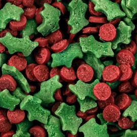 Bakeart Christmas Sprinkle Green Holly and Red Berry Christmas Cupcake Sprinkles Edible Sugar Toppers Decoration Green Red Holly Berries | 30g BA103009