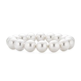 Bling Jewelry Simple Fashion Stackable Bead Round Simulated White Pearl Single Strand Stretch Bracelet for Women Teen Large 12MM