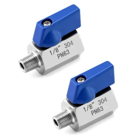 QWORK Stainless Steel Mini Ball Valves with 1/8" NPT Threaded, Pack of 2 Mini Ball Valves Male and Male Threads