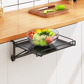 Foldable Stainless Steel Door Hook Organizer & Countertop Shelf for Kitchen Cabinet Storage - Pot and Dish Rack Included. (Silver)