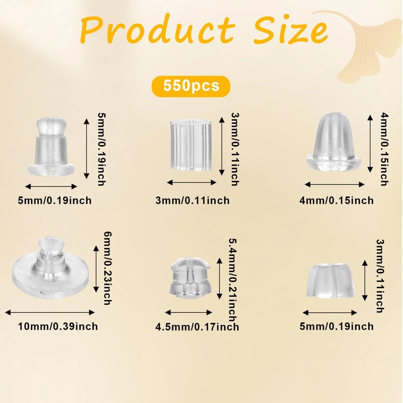 550 Pcs 6 Styles Clear Earring Backs, Earring Backs for