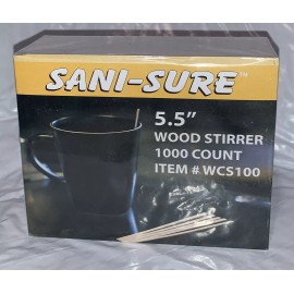 Sani-Sure NEW (1) Box Sani-Sure 5.5'' Wood Stirrer 1000 Count/Box Coffee Stirrer WCS100