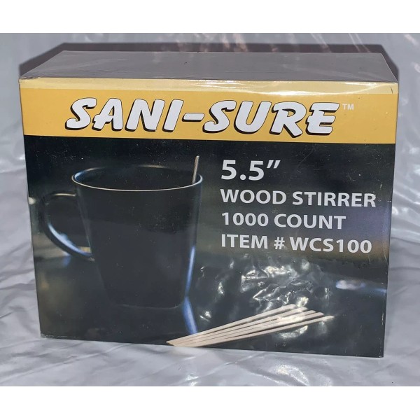 Sani-Sure NEW (1) Box Sani-Sure 5.5'' Wood Stirrer 1000 Count/Box