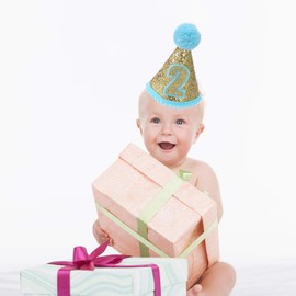 Toyvian 2nd Birthday Hat Glitter Cone Hat Adjustable Tiara Headbands Sparkle Princess Birthday Hat for Baby Girl Boy (Blue)