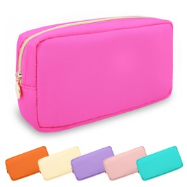 UIXIZQ Bolsa de maquillaje de nailon, bolsa de viaje, bolsa de aseo, organizador de maquillaje, bolsas con cierre para cosméticos, tamaño pequeño, grande para mujeres y niñas, Chicle, Pequeño