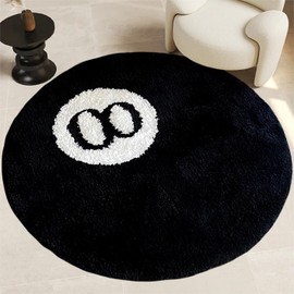 Cecailin® Black Billiard Rug 8 Rug Fluffy Suitable for Living Room Bedroom Decor Bath Mat Round Washable Rug Beach Rug Children's Rug Stussy Billiard Lovers
