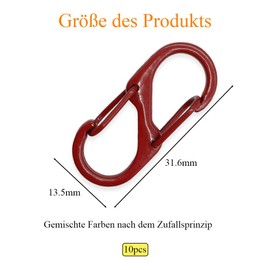 10 Stück S Karabiner Mini Karabinerhaken, Metall Doppelkarabiner, 8 Förmiger 2 öffnungen, 31.5mm Karabinerhaken Klein für Outdoor Camping Zuhause Wandern (Verschiedene Farbkombinationen)