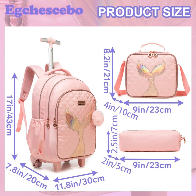 Kids Rolling Backpack for Girls Trolley Suitcases Luggage Travel with