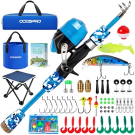 ODDSPRO Kids Fishing Pole - Portable Kids Fishing Rod and Reel Combo, Kids Fishing Gear with Tackle Box, Spincast Reel, Collapsible Chair and Bucket, Fishing Pole for Kids Boys Girls Toddler Youth 3+