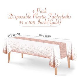 Disposable Plastic Tablecloths, 4 Pack White and Pink Sequins Tablecloth 54" x 108" Party Table Cover Table Runner for Rectangle Tables up to 8 ft and Birthday Wedding Christmas New Year BBQ Banquet