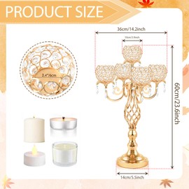 Kehail 5-Arm Crystal Candelabra Centerpiece 23.2" Tall - Elegant Candle Holder Stand with Crystal Bowl, Chic Table Decor for Weddings, Parties, Anniversary & Home Decoration (2, Gold)