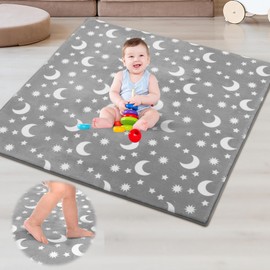 BALAPET Thick Memory Foam Baby Play Mat for Playpen, 71"x59" Soft Velvet Tummy Time Mat with Non-Slip Back, Large Crawling Mat on Floor for Infant Babies and Toddler(Gray)