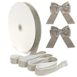 Silver Velvet Ribbon for Gift Wrapping Christmas Tree Decor,1"×30 Yards Vintage Velvet Christmas Ribbon Skinny Fabric Ribbon Trim for Hair Bows, Crafting, Wedding Invitations