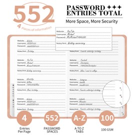 Password Book with Alphabetical Tabs, 5.4"x7.8"Password Keeper Book, 160 Pages/100GSM Hardcover Notebook, Password Organizer for Internet Website Address Login
