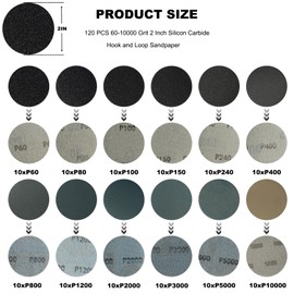 120 PCS 2 Inch Wet Dry Sanding Disc, 60 to 10000 Grit Silicon Carbide Hook and Loop Sandpaper with 1/8" & 1/4" Shank Sanding Pads and Foam Buffering Pad for Automotive Wood Polishing & Finishing