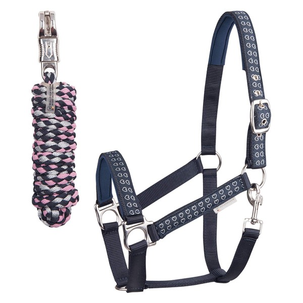Equipride SILVER HEARTS HEADCOLLAR LEAD ROPE SET FULLY ADJUSTABLE SIZE