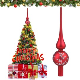 Hukermoon Glass Christmas Tree Topper, 26 cm Christmas Tree Topper, Matte Star Tip, Christmas Tree Decoration Topper, Christmas Tree Topper (Matte Red)