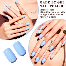 Wooyas Solid Color Press on Nails Handmade Press on Nails Medium Blue Fake Nail Set 24PCS Square Reusable Glue on Nail