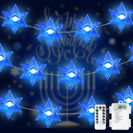 Star of David String Lights Chanukah Decorations, 30LED Blue Hanukkah Lights Copper Hexagram Magen Star Twinkle Lamp for Chanukah Jews, Passover Shabbat, Synagogue, Judaism Wedding Party Decor