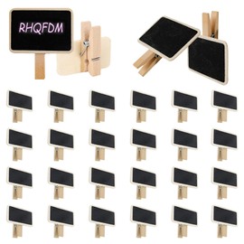 RHQFDM Wooden Mini Boards with Clip 50 Pieces Mini Chalkboard Wooden Square Chalkboard Small Wooden Boards for Labelling Wipe Clean Mini Board Wood for Price Tags, Photo Memo Boards, Party Labels