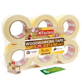 XFasten Double Sided Woodworking Tape, White, 2.5 Inch x 30 Yards (6-Pack) Yellow Backing Double Sided Woodworker’s Tape | Removable CNC Router Tape for Woodworking | Double-Stick Woodturner’s Tape