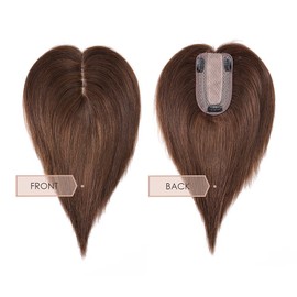 MY-LADY Human Hair Toppers for Women Real Remy Hair 150% Density 7 * 13CM Silk Base with Bangs Clip in Hair Pieces Straight Hairpiece for Thinning Hair 12 Inch #04 Medium Brown