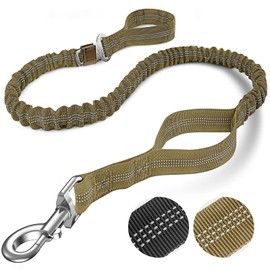 Apexillio Hands Free Dog Leash, Heavy Duty No Pull Long Dog Leash for Large Dog Medium Dogs, 6 Feet Tactical Bungee Training Dog Leash for Ute Running Car with Car Seatbelt (Army Green)