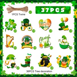 St. Patrick's Day Ornaments Decoration, 36pcs St. Patrick's Day Tree Decorations Wooden Irish Saint Patricks Day Hanging Ornament for St Patricks Day Decorations Accessories
