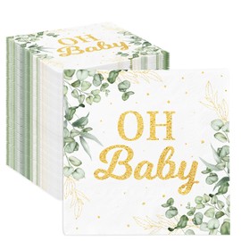 120 servilletas de hojas de eucalipto Oh para bebé, baby shower, fiestas, almuerzo, papel desechable, color verde salvia