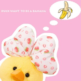 ELAINREN Furry Banana Duck Plush Toy with Bow Decor Super Soft Stuffed Duck with Banana Costume, Funny Banana Duckling Plushie Pillow/13.7''