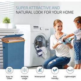 Royal Assad Large Collapsible Laundry Hamper with Lid - Foldable Bamboo Laundry Basket with 2 Removable Bags for Clothes, Towels, Bedroom, Bathroom - 27.2 Gallons (103L) - Dark Teal