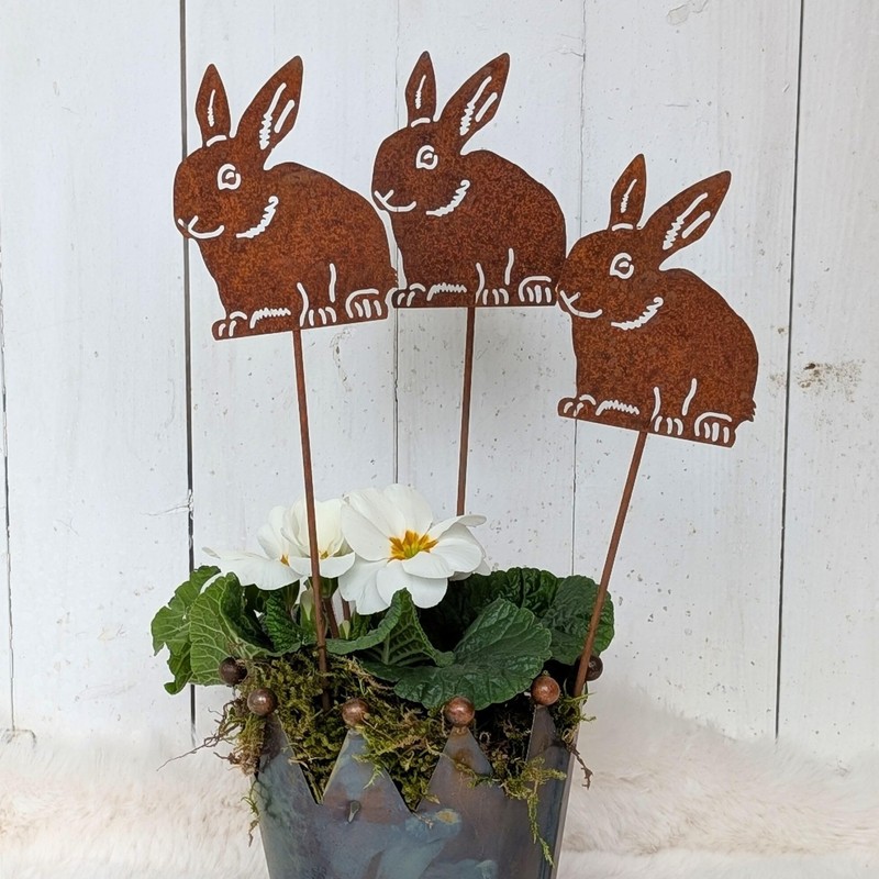 Garden Stake Easter Decoration Rabbit – Set of 3 Rust